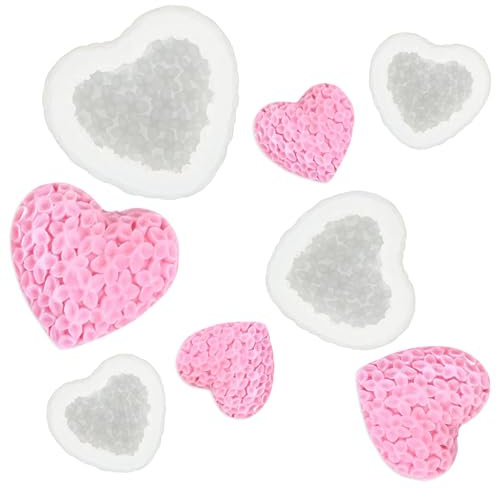 TOKSEO Silikonform Herzen Blumen, 4 Stück 3D Herzform Kerzenform Seifenform Große, Mittlere und Kleine Modelle Gießform Herz für DIY hausgemachte Seifen