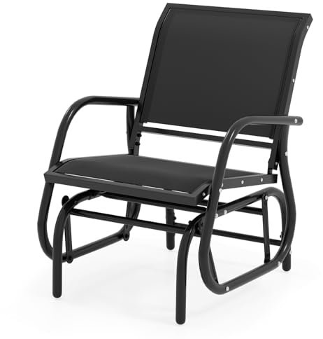 COSTWAY Garden Glider Chair, Metal Frame Armchair Swing Single Seater, Outdoor Indoor Relax Rocking Chairs for Living Room, Patio, Porch and Poolside (Black)