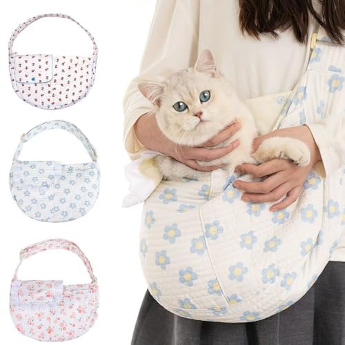 Blume Hundetasche für Kleine Hunde 5kg,Atmungsaktiv Hundetragetasche bis 10kg,Tragetasche Hund,Katzentragetasche (blau, M)