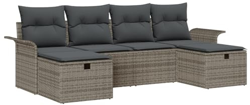 vidaXL Gartensofa-Set mit Kissen mit Speicher 6 pcs Grau Poly-Rattan, Garten und Terrasse, modulare Couch, leicht, UV-beständig, Lounge-Set mit Stauraum