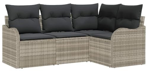 vidaXL 4-teiliges Garten-Sofa-Set mit Kissen in Hellgrau aus Poly Rattan - Modulares Outdoor-Sitzmöbel für Terrassen und Balkone, bequem und wetterfest für bis zu 3 Personen.
