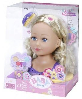 Tete a coiffer Blonde et a maquiller Deluxe 27 Pieces - pour Baby Born Sister Poupee - Grand modele - Set Jouet Enfant Coiffure et Maquillage et 1 Carte
