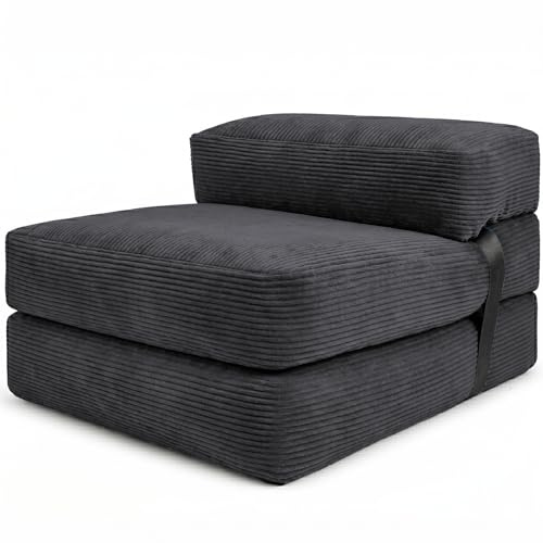 bananair - Klappmatratz - Schlafsessel mit abnehmbarem Bezug aus Cordstoff – Gästebett Klappbar, Futon Matratze Praktisch & Komfortabel, mit Schaumstoff Gepolstert (70 x 190 cm, Dunkelgrau)