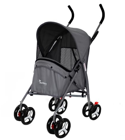 Actiaspet Pet Stroller with Waterproof Cover Foldable with Swivel Wheels 15 kg Carrying Capacity (Grey, Stroller)