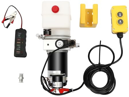 GCIUEMMH Bomba hidráulica eléctrica 800 W 12 V Bomba hidráulica de acción simple para volquetes | Bomba volquete 3200 PSI con depósito de plástico, mando a distancia por cable de 4,5 m | Bomba