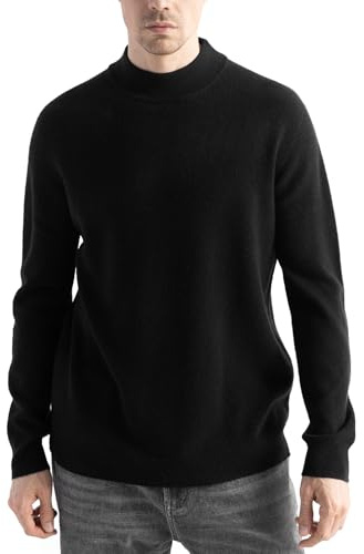 Chanyarn Hombre 100% Lana Merino Jersey 2025 Otoño Invierno Cuello Redondo Manga Larga Jerséis De Punto Sin Costuras (Black,XL)