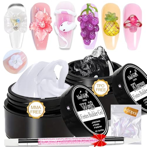NAILGIL Klar und Weiß Feste Builder Gel-Nagelverlängerung, Solid Nail Glue Gel 3D Nagelskulptur with Nagelform, Mniküre Salon DIY zu Hause, 30g(1 fl oz)