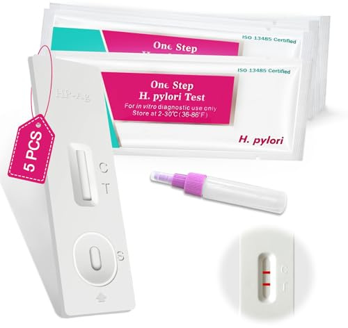 5 Stück Helicobacter pylori Schnelltest, Antikörper Testkit, Selbsttest für zu Hause, zuverlässig und präziser Nachweis, Geeignet für verschiedene Personengruppen