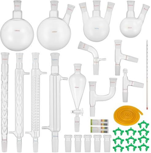 QYDZSHOP Lab Distillation Kit 32pcs Set Glassware Teaching Equipment Set with 24/40 Joint 1000ml Essential Oil Apparatus Kit for Teaching Equipment Set