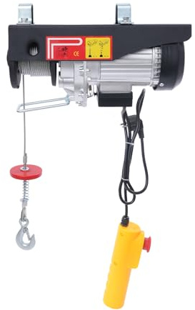 OUKANING Cabrestante eléctrico de 500 kg, capacidad de carga de 1050 W, cabrestante con mando a distancia, elevación de 10 m/min, motor de aluminio y cable de acero (18 m) para taller, obras y almacén