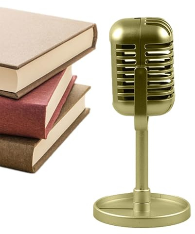 Retro Dynamic Vocal Microphone - Retro Microphone Props, Vintage Style Microphones Model with Stand | Old Unidirectional Cardioid for Party Role Play Stage Table Decorations