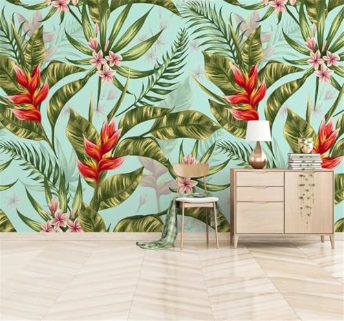 Tzxztt Fresh Green Plants Pink Flowers Modern 3D Wallpaper Premium Textured Silk Neutral Tones Material Ideal for Living Room Bedroom-430cm×300cm