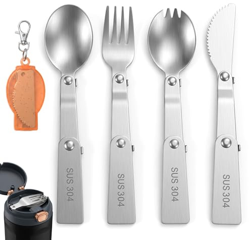 4 st 304 rostfritt stål hopfällbar gaffel och sked set med 4 st fodral