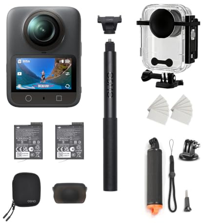 DJI Osmo 360 Essential Combo mit Wassersport-Zubehör, 8K 360° Vlog Kamera mit 1-Zoll Sensor, 120MP Fotos, Wasserdichtes Gehäuse, 1,2 m Unsichtbarer Selfie-Stick, verlängerte Akkulaufzeit mit 2 Akkus