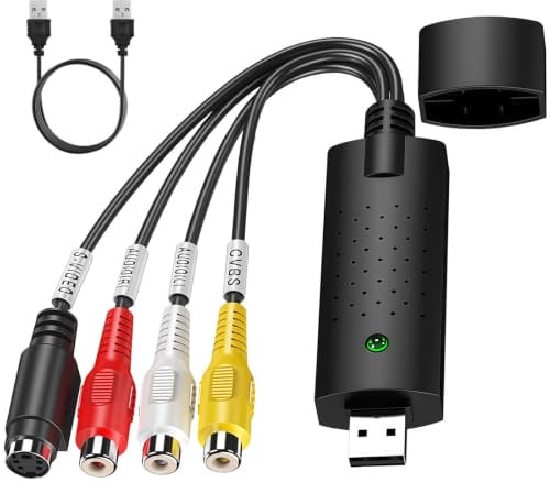 Capturadora de Audio Video USB 2.0 Convertidor para Windows 10 8 7 | Tarjeta de Captura de Vídeo Digitaliza, Convertidor de VHS a Digital, Desde Cualquier Fuente Analógica, Incluidos VCR VHS DVD