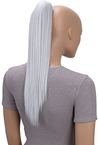 CAISHA 50cm Clip on Zopf Haarteil Pferdeschwanz Haarverlängerung Kunsthaar Glatt Grau H138