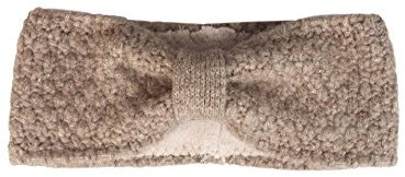 Zwillingsherz Stirnband mit Schleife - Hochwertiges Strick-Kopfband für Damen Frauen - Mit Fleece - Wolle - Ohrenschutz - Haarband - warm und weich für Herbst Winter und Frühjahr d.beige
