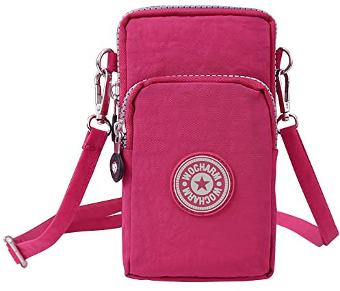 Best World 4 Yu Lightweight Nylon Crossbody Bag Cellphone Wallet for Women Girls Mini Shoulder Purse, Small Bag for Dog Walking with Long Strap(Deep Red)