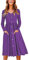 OUGES Winterkleid Damen Langarm Kleid V-Ausschnitt Midi Kleider Herbstkleid Knielang Freizeitkleid mit Taschen(Lila, XL)
