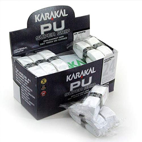 Karakal – PU Super Grip – Nastro adesivo per badminton, Squash, tennis, mazza da hockey o bastone da ghiaccio – Confezione da 5 o 24 – diversi colori, bianco, 6 Stück