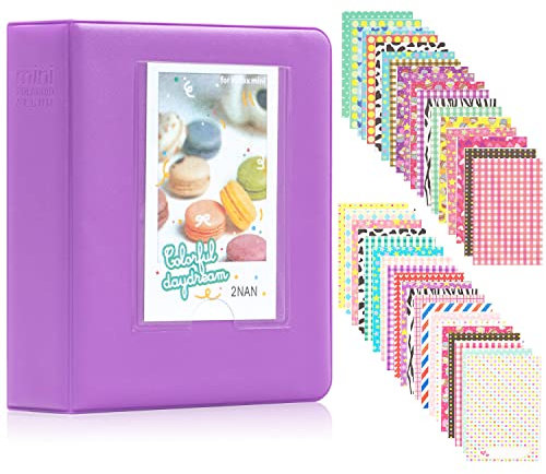 64 Taschen Fotoalbum für Fujifilm Instax Mini LiPlay 11 7s 8 8+ 9 25 26 50s 70 90 Sofortbildkamera, für Polaroid Snap SnapTouch PIC-300 Z2300 Mint Zip Sofortbildkamera Drucker (Lila)