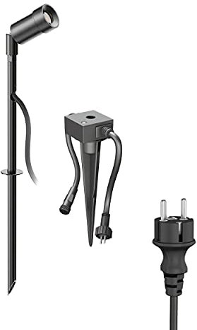 ledscom.de LED Gartenstrahler Spico schwarz mit Erdspieß und Dämmerungssensor für außen, IP44, 125lm, kalt-weiß
