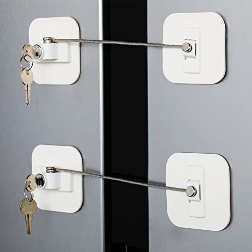 Refrigerator Locks,Fridge Lock,Freezer Lock with Key for Child Safety,Locks to Lock Fridge and Cabinets (White Fridge Lock-2Pack)