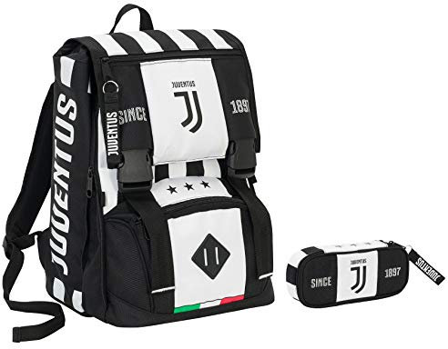 Zaino estensibile JUVENTUS + Portapenne - Bianco&Nero - Gadget abbinato - Rete porta pallone!