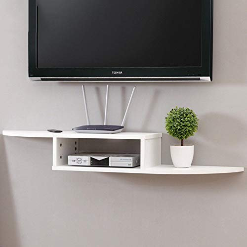 MU Household Shelves Shelving Wall Mount Shelf for Dvd Components, Set Top Boxes, Cable Boxes, Streaming Devices and Dvrs with Black Glass Shelf Racks,White,140 * 24 * 15cm