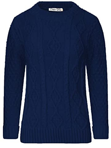 Red Olives Ladies Womens New Chunky Diamond Cable Knitted Long Sleeve Sweater Pull Over Jumper Top (16/18, Navy)