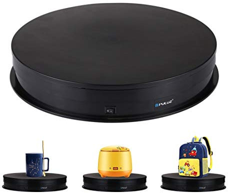 PULUZ 360 Degree Photography Turntable Rotating Display Stand, 11.2in(28cm) Diameter 360 Degree Turntable Display Stand for Photography Video Shooting Props Jewelry, Max Load 44Lb (Black)