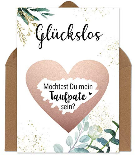 OWLBOOK Rubbelkarte Taufpate Fragen - Willst du mein Taufpate sein - Karte mit Rubbelherz Rosa Geschenke Geschenkideen für den Taufpaten Pate zur Taufe