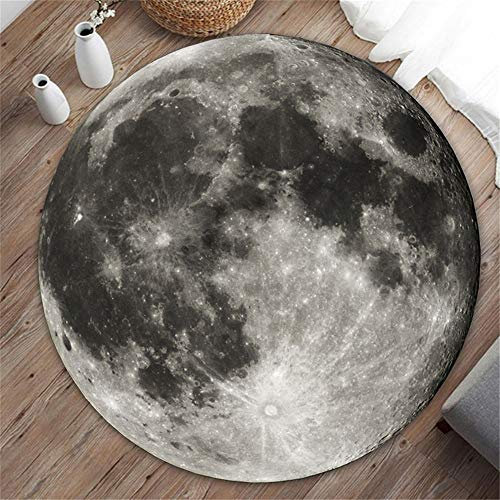 Runder Teppich Innenbereich, Chickw1 Nordischer Stil Stuhlmatte Silent Bodenmatte Wohnzimmer rutschfest und Waschbar Praktische Stuhlunterlage Für Hartholzböden (3D schwarzer Mond,120cm)