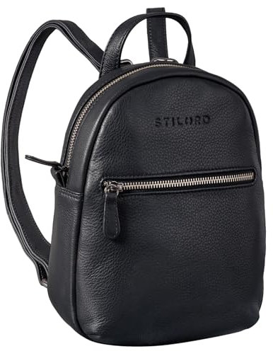 STILORD 'Lola' Mini Daypack Damen Lederrucksack Cityrucksack Kleiner Tagesrucksack Rucksack Tasche für Frauen XS Stadtrucksack aus Echtem Leder, Farbe:schwarz