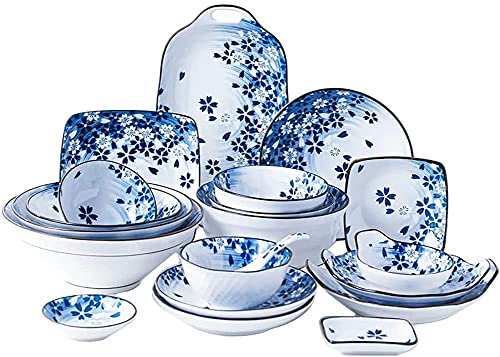 JMBK Assiettes Porcelaine Service de Table Complets 10 Personnes. 56PCS Design Relief Assiettes Plates, Assiettes Creuse À Soupe, Assiettes À Dessert Gâteau. New Bone China Vaisselles,Bleu