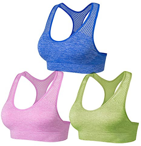 NAQKU Damen Sport BH Set Ohne Bügel Ringerrücken Bustier mit Gepolstert für Yoga Fitness Training (Blau,Grün,Rosa XL)