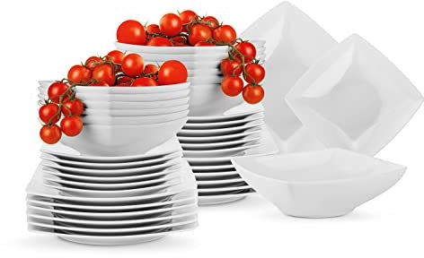 Konsimo. Geschirrset 12 Personen - EPIRI Teller Set Modern 36 Teilig - Tafelservice & Geschirrsets - Kombiservice 12 Personen - Steingut Service für Familie - Geschirr Weiß