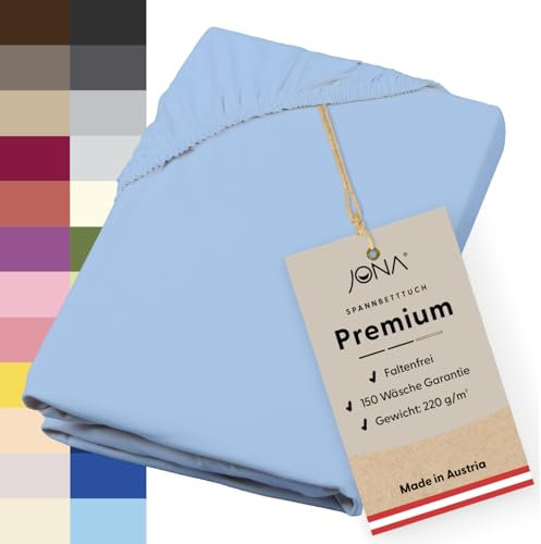 JONA SLEEP® Premium Spannbettlaken (180-200 x 200 cm) Jersey Baumwolle Bleu - 220 g/m² - ÖKO-TEX 100 zertifziert - Made in Austria