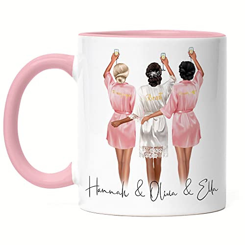 Kiddle-Design 2 Trauzeuginnen Tasse Rosa Personalisiert Name Trauzeugin Brautjungfer & Braut Frage & Danke-Geschenk 3 Freundinnen Brautparty