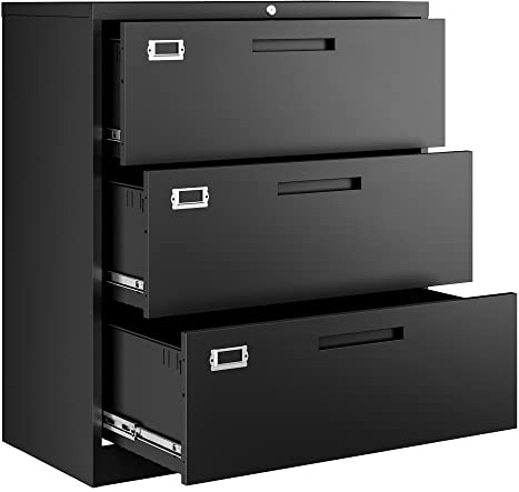 Letaya Seitliche Aktenordner, 3 Metallschubladen zur vertikalen Aufbewahrung, Home Office Möbel für Organisation, hängende Buchstaben, legal, F4/A4 (schwarz)