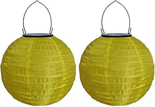 Yeehliny Solar Lampions Außen Wetterfest Solar LED Laterne Wasserdicht Nylon Garten Laterne Solarlaterne für außen Hängend Solarlampiongs Runder Lampenschirm Garten Deko Außendeko (20cm/2PCS/Gelb)