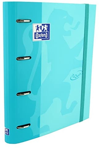 Oxford, Ringordner mit 4 Ringen A4, Hardcover, gummierter Verschluss, 5 x 5 Raster und 5 Farbstreifen, Stickerbogen, Blau Touch