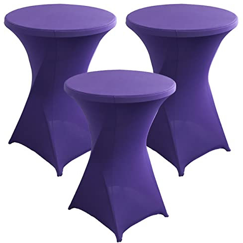 KAYBTNT 3er Set Stretch Stehtisch Hussen - Bistrotische Stehtischhussen Ø 60/80 cm, Pflegeleicht Abwischbar Schnelltrocknend, Hochwertige Tischhussen für Stehtische,Lila,60cm/24inch