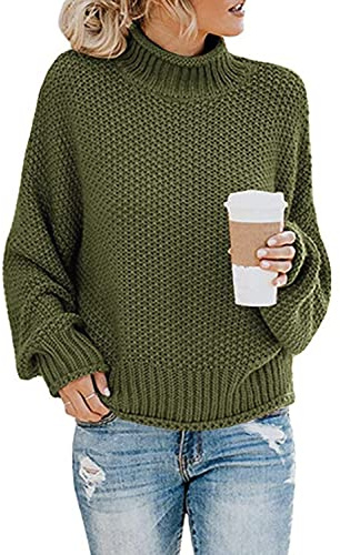 JFAN Maglione Collo Alto Donna Invernale Oversize Maglione Dolcevita Donna Manica Lunga Elegante Moda Top Maglioni Donna(Verde,XL)