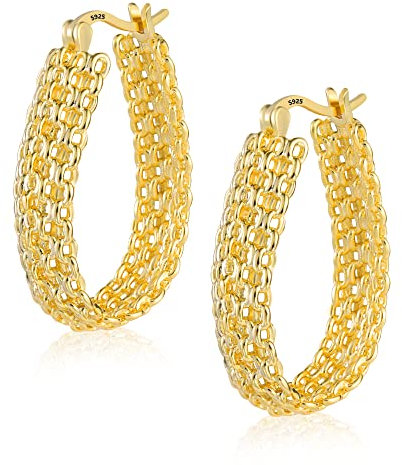 Gold 925 Creolen Ohrringe für Damen, Ohrringe Creolen Hohle Kette Ovale Silber, Tropfen Ohrringe Creolen U-Förmiger Kette Hypoallergen Sterling Silber 925 Ohrringe für Damen