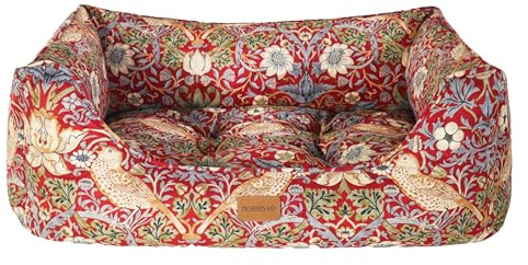 Rosewood x Morris & Co. Strawberry Thief Box Bett für Hunde Großes Hundebett Burgunderrot Gepolsterte Seiten Rutschfester Boden Waschbar Luxus William Morris Print