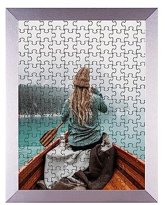 Rahmendesign24 Milano Cadre pour puzzle, env. 1000-1500 pièces, 84 x 60 cm, 60 x 84 cm, argent (brillant) avec verre acrylique