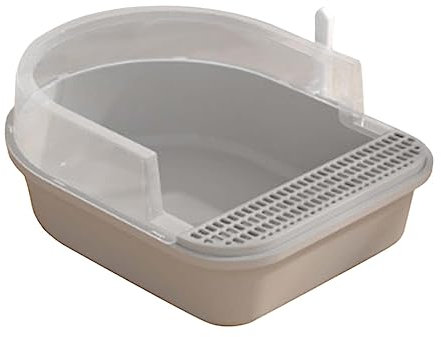 JISADER Bac à Litière pour Chat,Maison de Toilette Chat avec Pelle,Caisse Chat Litiere Demi-fermée pour Aération Rapide,Facile à Nettoyer,Rectangulaire, Gris L