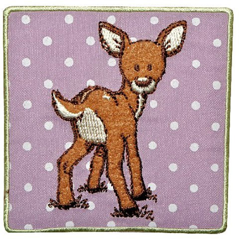 alles-meine.de GmbH Bügelbild - kompatibel mit Niki REH Kitz 7 cm * 7 cm Aufnäher Applikation - Rehe Waldtier Rehkitz Hirsch lila Punkte Flicken