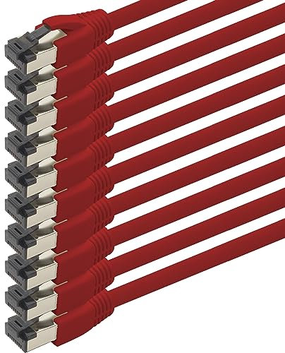 Cavo di rete Cat 8, 0,5 m, CAT8, rosso – 10 pezzi Cat.8 Lan 2000 Mhz 40 Gbit s 40GBase-T Poe+ cavo patch Ethernet, LSZH, 10 x 0,5 m, rosso